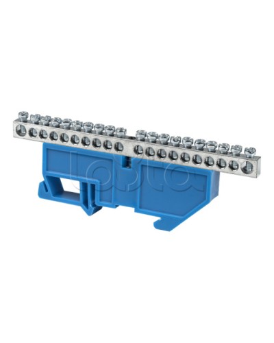 Шина 0 N (6x9мм) 20 отв. цинк синий изолятор на DIN-рейку EKF PROxima (sn1-63-20-d) в Чебоксарах Клеммные колодки Pintop.ru