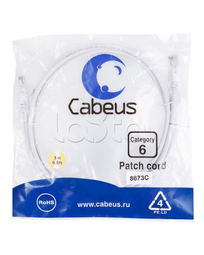 Патч-корд UTP, категория 6, 3 м, неэкранированный, белый Cabeus PC-UTP-RJ45-Cat.6-3m-WH в Чебоксарах Патчкорды (медные) Pintop.ru