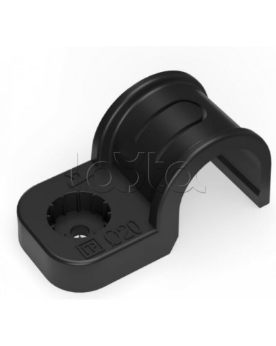 Крепеж-скоба пластиковая односторонняя для прямого монтажа черная в п/э д20 Промрукав (PR13.0373) в Чебоксарах Держатели, клипсы, скобы Pintop.ru