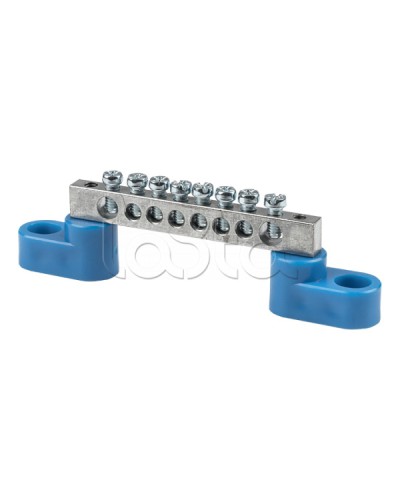 Шина 0 N (6x9мм) 8 отв. цинк 2 синих угловых изолятора EKF (sn1-63-08-2) в Чебоксарах Аксессуары для стоек и шкафов Pintop.ru