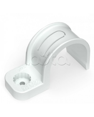 Крепеж-скоба пластиковая односторонняя для прямого монтажа белая в п/э д32 Промрукав (PR13.0379) в Чебоксарах Держатели, клипсы, скобы Pintop.ru