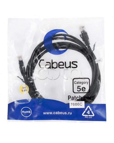 Патч-корд UTP, категория 5e, 3 м, неэкранированный, черный Cabeus PC-UTP-RJ45-Cat.5e-3m-BK в Чебоксарах  Pintop.ru