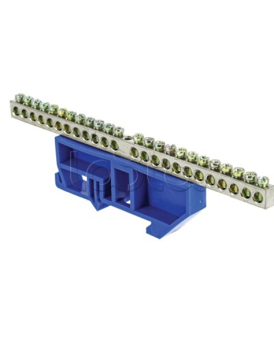 Шина 0 N (6x9мм) 24 отв. цинк синий изолятор на DIN-рейку EKF PROxima (sn1-63-24-d) в Чебоксарах Клеммные колодки Pintop.ru