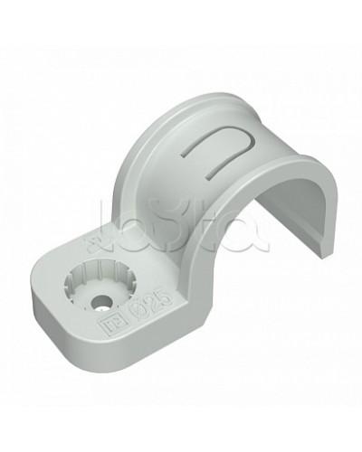 Крепеж-скоба пластиковая односторонняя для прямого монтажа атмосферостойкая серая в п/э d25 мм (10шт/450шт уп/кор) Промрукав (PR13.0399) в Чебоксарах Держатели, клипсы, скобы Pintop.ru