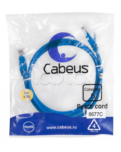 Патч-корд UTP, категория 6, 1 м, неэкранированный, синий Cabeus PC-UTP-RJ45-Cat.6-1m-BL в Чебоксарах Патчкорды (медные) Pintop.ru