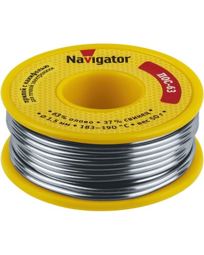 Припой Navigator 93 781 NEM-Pos05-63K-1.5-K50 (ПОС-63, катушка, 1.5 мм, 50 гр) в Чебоксарах Аксессуары для кабель-канала Pintop.ru