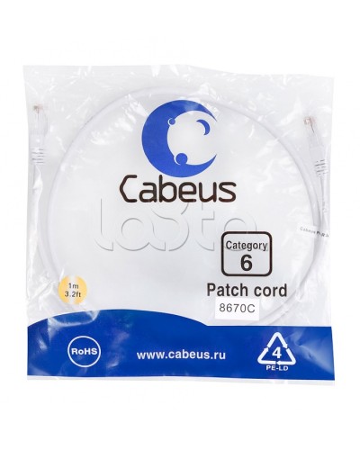 Патч-корд UTP, категория 6, 1 м, неэкранированный, белый Cabeus PC-UTP-RJ45-Cat.6-1m-WH в Чебоксарах Патчкорды (медные) Pintop.ru
