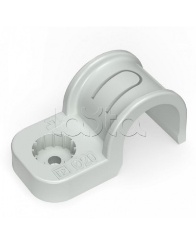 Крепеж-скоба пластиковая односторонняя для прямого монтажа серая в п/э д20 Промрукав (PR13.0369) в Чебоксарах Держатели, клипсы, скобы Pintop.ru