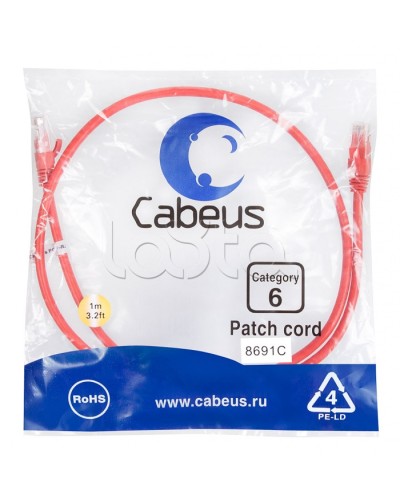 Патч-корд UTP, категория 6, 1 м, неэкранированный, красный Cabeus PC-UTP-RJ45-Cat.6-1m-RD в Чебоксарах Патчкорды (медные) Pintop.ru