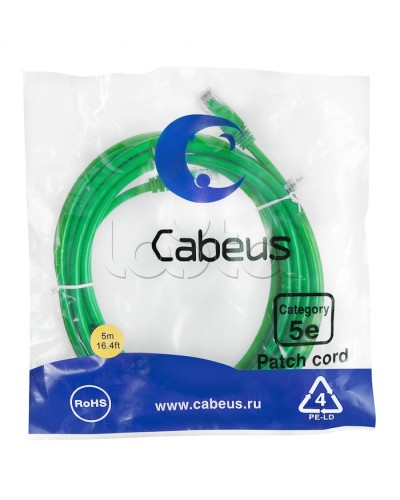 Патч-корд медный U/UTP кат.5е (5м) LSZH (зеленый) Cabeus (PC-UTP-RJ45-Cat.5e-5m-GN-LSZH) в Чебоксарах Патчкорды (медные) Pintop.ru