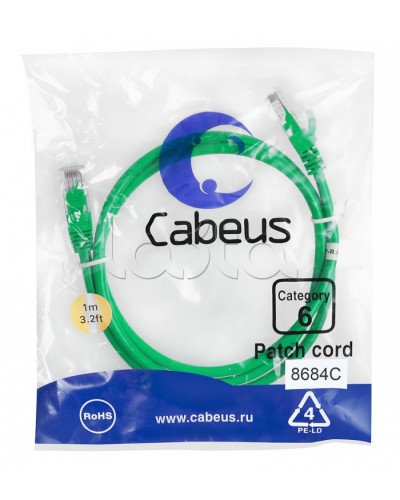 Патч-корд UTP, категория 6, 1 м, неэкранированный, зеленый Cabeus PC-UTP-RJ45-Cat.6-1m-GN в Чебоксарах Патчкорды (медные) Pintop.ru