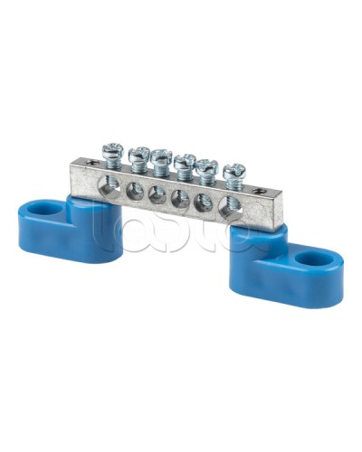 Шина 0 N (6x9мм) 6 отв. цинк 2 синих угловых изолятора EKF (sn1-63-06-2) в Чебоксарах Аксессуары для стоек и шкафов Pintop.ru