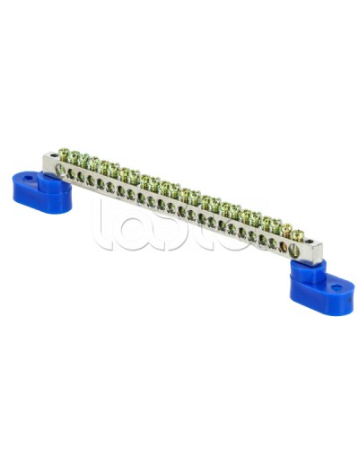 Шина 0 N (6x9мм) 24 отв. цинк 2 синих угловых изолятора EKF PROxima (sn1-63-24-2) в Чебоксарах Аксессуары для стоек и шкафов Pintop.ru