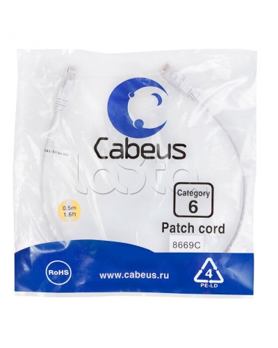 Патч-корд UTP, категория 6, 0.5 м, неэкранированный, белый Cabeus PC-UTP-RJ45-Cat.6-0.5m-WH в Чебоксарах Патчкорды (медные) Pintop.ru