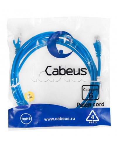 Патч-корд UTP, категория 6, 3 м, неэкранированный, синий Cabeus PC-UTP-RJ45-Cat.6-3m-BL в Чебоксарах Патчкорды (медные) Pintop.ru
