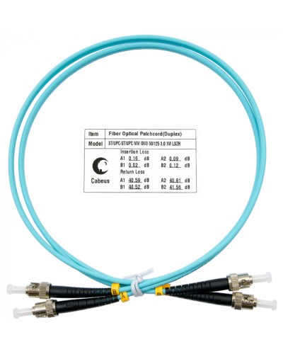 Шнур оптический duplex ST-ST 50/125 mm OM3 1м LSZH Cabeus FOP-50-ST-ST-1m в Чебоксарах Патч-корды и пигтейлы Pintop.ru