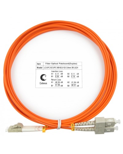Шнур оптический duplex LC-SC 62,5/125 mm 3м LSZH Cabeus FOP-62-LC-SC-3m в Чебоксарах Патч-корды оптические Pintop.ru