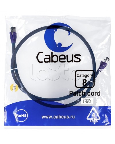 Патч-корд S/FTP Cabeus PC-SSTP-RJ45-Cat.8-1m-LSZH в Чебоксарах Патчкорды (медные) Pintop.ru