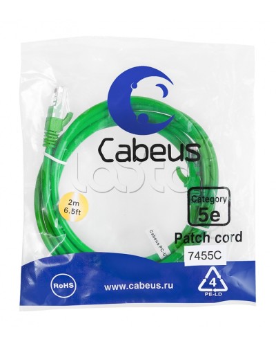 Патч-корд UTP, категория 5е, 2 м, неэкранированный, зеленый Cabeus PC-UTP-RJ45-Cat.5e-2m-GN в Чебоксарах Патчкорды (медные) Pintop.ru