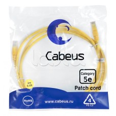 Патч-корд UTP, категория 5e, 2 м, неэкранированный, желтый Cabeus PC-UTP-RJ45-Cat.5e-2m-YL