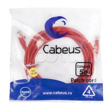Патч-корд UTP, категория 5e, 5 м, неэкранированный, красный Cabeus PC-UTP-RJ45-Cat.5e-5m-RD