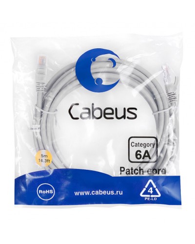 Шнур коммутационный 2xRJ-45/8P8C U/UTP кат.6a (5 м) Cabeus PC-UTP-RJ45-Cat.6a-5m-LSZH в Чебоксарах Патчкорды (медные) Pintop.ru