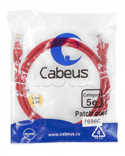 Патч-корд медный U/UTP кат.5е (1,5м) LSZH (красный) Cabeus (PC-UTP-RJ45-Cat.5e-1.5m-RD-LSZH) в Чебоксарах Патчкорды (медные) Pintop.ru