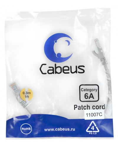 Патч-корд S/FTP Cabeus (PC-SSTP-RJ45-Cat.6a-0.3m-LSZH) в Чебоксарах Патчкорды (медные) Pintop.ru
