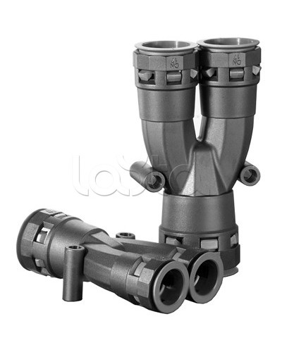 Разветвитель DN 1х17 + 2х12 мм, полиамид, цвет черный DKC PAY171212N в Чебоксарах Повороты, муфты, тройники Pintop.ru