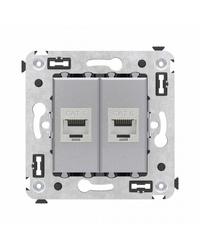 Компьютерная розетка RJ-45 в стену, кат.6 двойная экранированная, Avanti, Закаленная сталь DKC (4404794) в Чебоксарах Розетки компьютерные и телефонные Pintop.ru