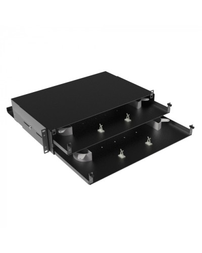 Оптическая полка выдвижная, без лицевой панели, неукомплектованная, 2U, черная DKC RNFPE2U48 в Чебоксарах Полки для шкафов и стоек Pintop.ru