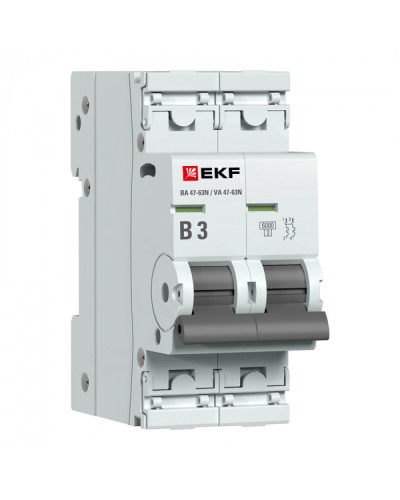 Автоматический выключатель 2P 3А (B) 6кА ВА 47-63N EKF PROxima (M636203B) в Чебоксарах Электротехническое оборудование Pintop.ru