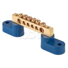 Шина "0" N (8х12мм) 6 отверстий латунь 2 синих угловых изолятора EKF PROxima (sn0-125-06-2)