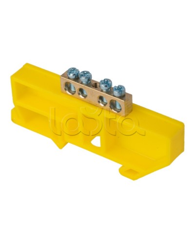 Шина 0 N (6х9мм) 4 отверстия латунь желтый изолятор на DIN-рейку EKF PROxima (sn0-63-04-dz) в Чебоксарах Аксессуары для стоек и шкафов Pintop.ru