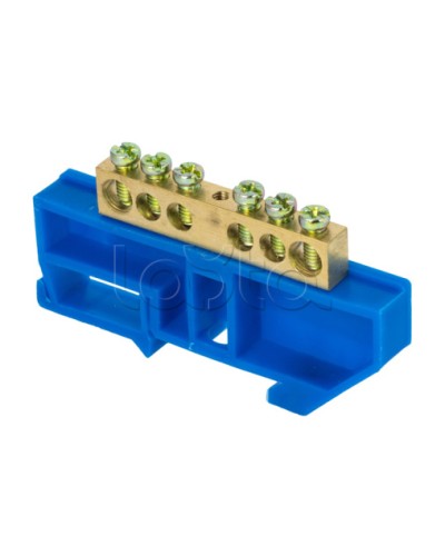 Шина 0 N (8х12мм) 6 отверстий латунь синий изолятор на DIN-рейку EKF PROxima (sn0-125-6-d) в Чебоксарах Клеммные колодки Pintop.ru