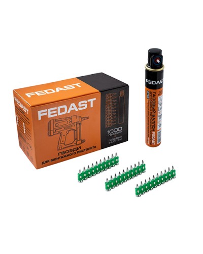Гвозди 3.0*19 мм усиленные для монтажного пистолета в комплекте с газовым баллоном 165 мм FEDAST (fd3019egfc) в Чебоксарах Крепеж: Дюбели, шурупы, саморезы Pintop.ru