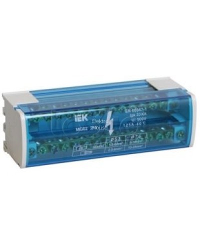 Шина «N» нулевая на DIN-рейку в корпусе 2Х15 групп IEK YND10-2-15-125 в Чебоксарах Аксессуары для стоек и шкафов Pintop.ru