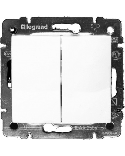 Выключатель двухклавишный 10 AX 250 В белый Valena Legrand 774405 в Чебоксарах Аксессуары для кабель-канала Pintop.ru