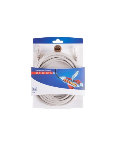 Патч-корд U/UTP RJ45-RJ45, CAT 5e, PVC, серый, 5м REXANT 06-3204 в Чебоксарах Патчкорды (медные) Pintop.ru