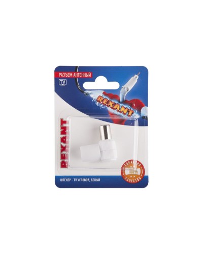 Разъем антенный, штекер TV угловой, RG-6, белый, 1 шт, REXANT 06-0014-A в Чебоксарах Коннекторы и разъемы Pintop.ru