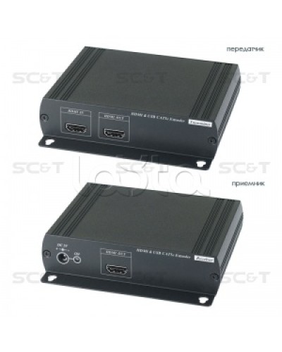 Удлинитель HDMI KVM (комплект приёмник + передатчик) по Ethernet до 120м (CAT5e) SC&T HKM01E в Чебоксарах Видеоусилители, Модуляторы, Делители Pintop.ru