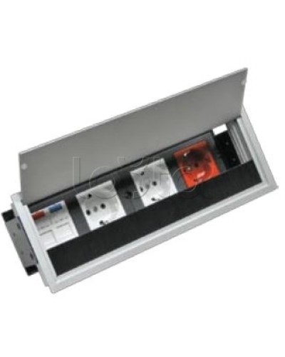 Люк настольный встраиваемый на 4 модулей (45х45мм) с крышкой, алюминий IP20 Экопласт 70044 в Чебоксарах Системы лючков и колонн Pintop.ru