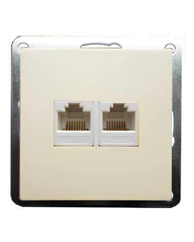 Розетка телефонная двойная 2хRJ-11 с накладкой (бежевый) LK60 (865601) в Чебоксарах Розетки компьютерные и телефонные Pintop.ru