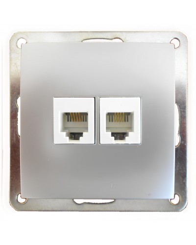 Розетка телефонная двойная 2хRJ-11 с накладкой (серебристый металлик) LK60 (865603) в Чебоксарах Розетки компьютерные и телефонные Pintop.ru