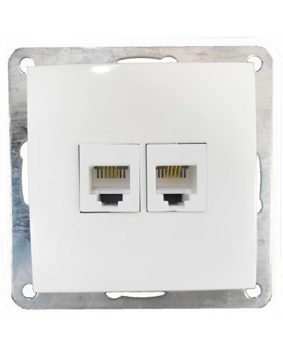 Розетка телефонная двойная 2хRJ-11 с накладкой (белый) LK60 (865604) в Чебоксарах Розетки компьютерные и телефонные Pintop.ru