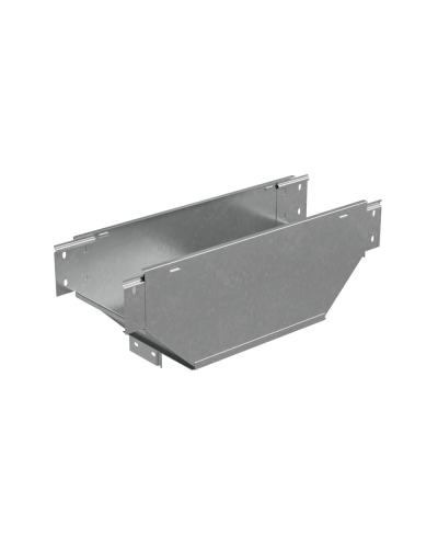 Т-ответвитель переходник 100х150-500 мм верт. c разворотом трассы на 90 гр. ПЛЮС (нижняя часть больше исходной) INOX304 КМ-Профиль (TDPVplus90-100-150-500 INOX304) в Чебоксарах Аксессуары для лотков Pintop.ru