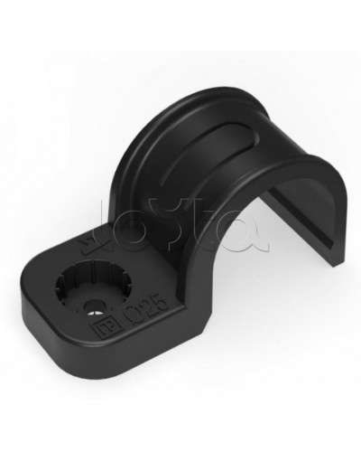Крепеж-скоба пластиковая односторонняя для прямого монтажа черная в п/э д25 Промрукав (PR13.0374) в Чебоксарах Держатели, клипсы, скобы Pintop.ru