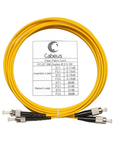 Шнур оптический duplex FC-ST 9/125 sm 3м LSZH Cabeus FOP(d)-9-FC-ST-3m в Чебоксарах Патч-корды оптические Pintop.ru