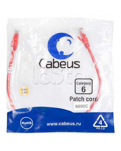 Патч-корд UTP, категория 6, 0.5 м, неэкранированный, красный Cabeus PC-UTP-RJ45-Cat.6-0.5m-RD в Чебоксарах Патчкорды (медные) Pintop.ru