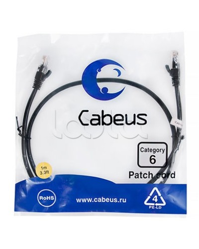 Патч-корд UTP, категория 6, 1 м, неэкранированный, черный Cabeus PC-UTP-RJ45-Cat.6-1m-BK в Чебоксарах Патчкорды (медные) Pintop.ru